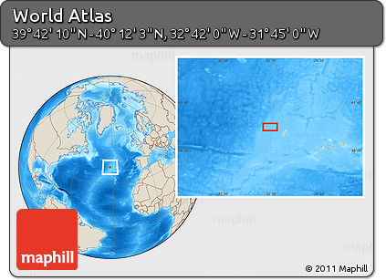Shaded Relief Location Map of the Area around 39° 57' 6" N, 32° 13' 30" W