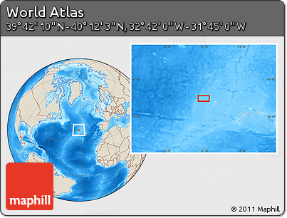 Shaded Relief Location Map of the Area around 39° 57' 6" N, 32° 13' 30" W