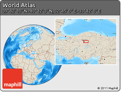 Shaded Relief Location Map of the Area around 39° 57' 6" N, 33° 13' 30" E