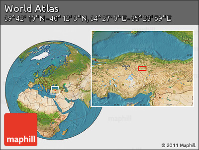 Satellite Location Map of the Area around 39° 57' 6" N, 34° 55' 29" E