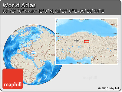 Shaded Relief Location Map of the Area around 39° 57' 6" N, 34° 55' 29" E