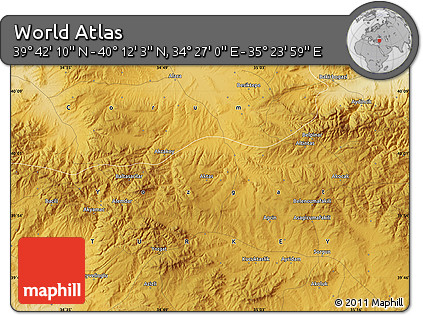 Physical Map of the Area around 39° 57' 6" N, 34° 55' 29" E