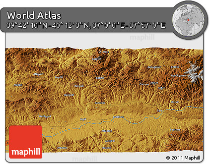 Physical 3D Map of the Area around 39° 57' 6" N, 37° 28' 30" E