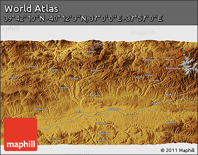 Physical 3D Map of the Area around 39° 57' 6" N, 37° 28' 30" E