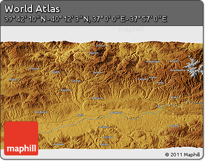 Physical 3D Map of the Area around 39° 57' 6" N, 37° 28' 30" E