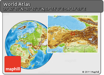 Physical Location Map of the Area around 39° 57' 6" N, 38° 19' 30" E