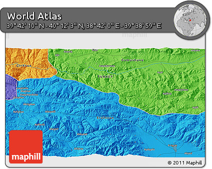 Political 3D Map of the Area around 39° 57' 6" N, 39° 10' 29" E