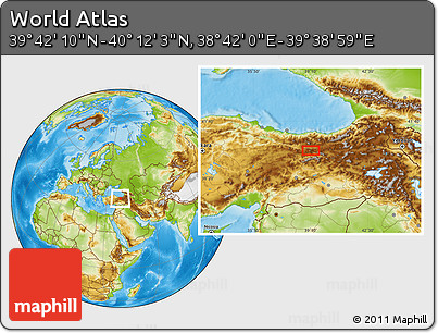 Physical Location Map of the Area around 39° 57' 6" N, 39° 10' 29" E