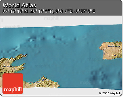 Satellite 3D Map of the Area around 39° 57' 6" N, 3° 28' 30" E