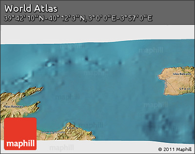 Satellite 3D Map of the Area around 39° 57' 6" N, 3° 28' 30" E