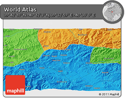 Political 3D Map of the Area around 39° 57' 6" N, 40° 1' 29" E