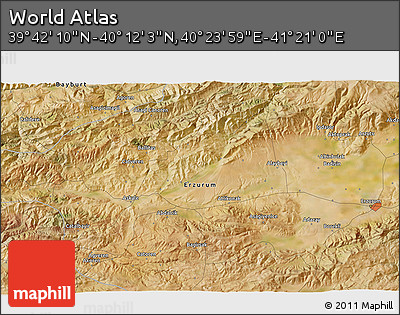 Satellite 3D Map of the Area around 39° 57' 6" N, 40° 52' 30" E