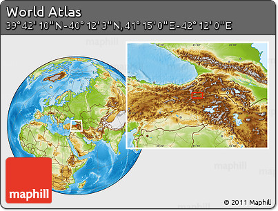 Physical Location Map of the Area around 39° 57' 6" N, 41° 43' 30" E