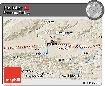 Shaded Relief Panoramic Map of Pasinler