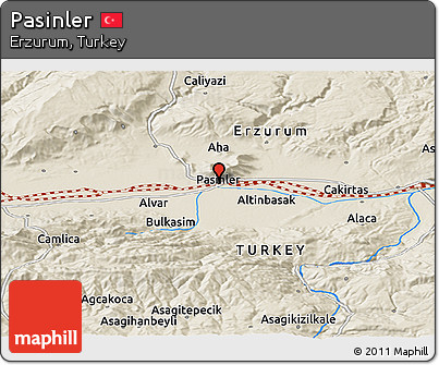 Shaded Relief Panoramic Map of Pasinler