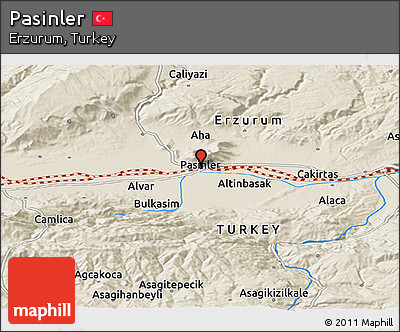 Shaded Relief Panoramic Map of Pasinler