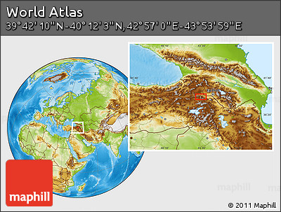 Physical Location Map of the Area around 39° 57' 6" N, 43° 25' 29" E