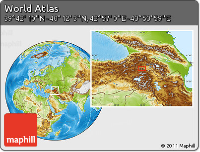 Physical Location Map of the Area around 39° 57' 6" N, 43° 25' 29" E
