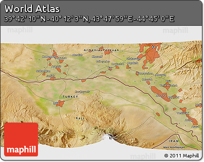Satellite 3D Map of the Area around 39° 57' 6" N, 44° 16' 29" E