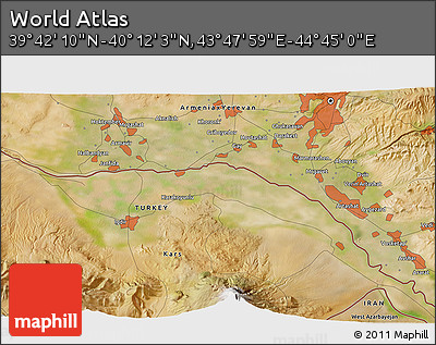 Satellite 3D Map of the Area around 39° 57' 6" N, 44° 16' 29" E