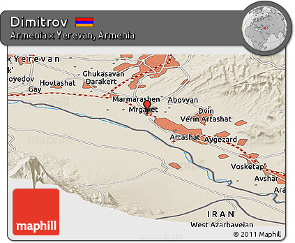 Shaded Relief Panoramic Map of Dimitrov