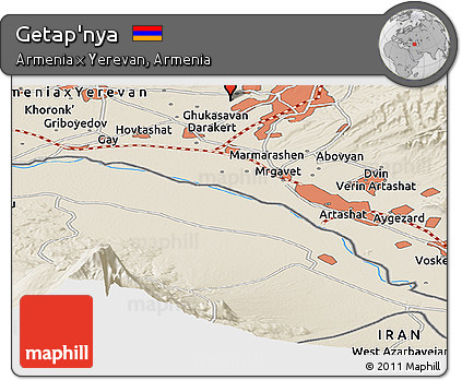Shaded Relief Panoramic Map of Getap'nya