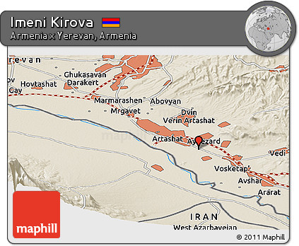 Shaded Relief Panoramic Map of Imeni Kirova