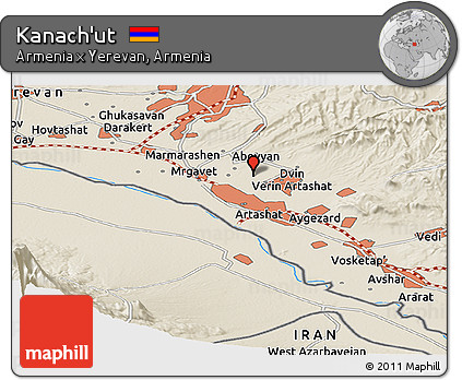 Shaded Relief Panoramic Map of Kanach'ut