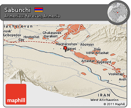 Shaded Relief Panoramic Map of Sabunchi