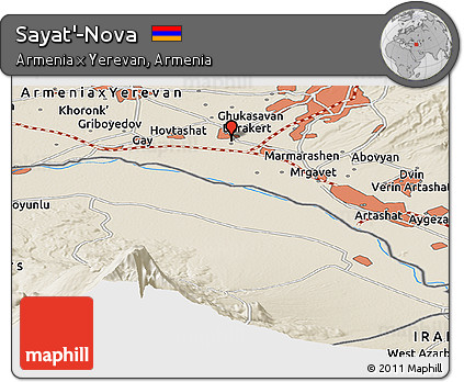 Shaded Relief Panoramic Map of Sayat'-Nova