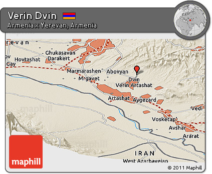 Shaded Relief Panoramic Map of Verin Dvin