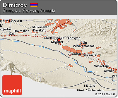 Shaded Relief Panoramic Map of Dimitrov