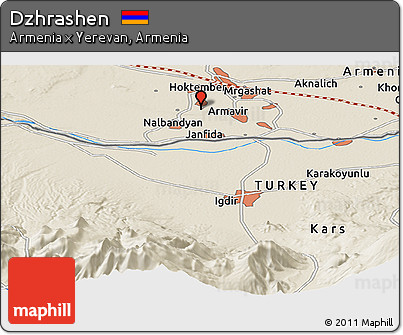 Shaded Relief Panoramic Map of Dzhrashen