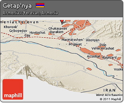 Shaded Relief Panoramic Map of Getap'nya