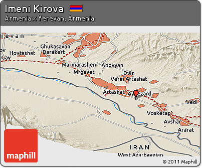 Shaded Relief Panoramic Map of Imeni Kirova