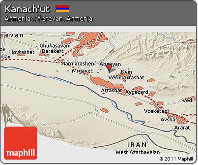 Shaded Relief Panoramic Map of Kanach'ut