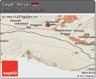 Shaded Relief Panoramic Map of Sayat'-Nova