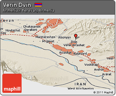Shaded Relief Panoramic Map of Verin Dvin