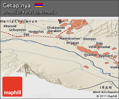 Shaded Relief Panoramic Map of Getap'nya