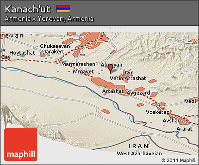 Shaded Relief Panoramic Map of Kanach'ut