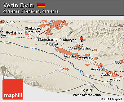 Shaded Relief Panoramic Map of Verin Dvin