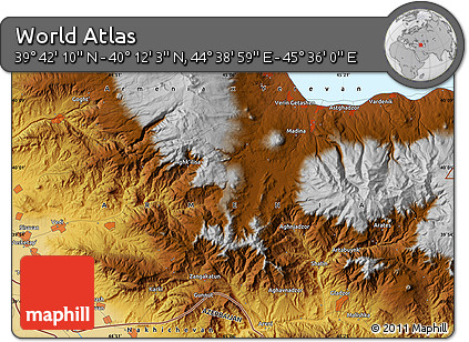 Physical Map of the Area around 39° 57' 6" N, 45° 7' 30" E