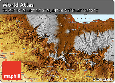 Physical Map of the Area around 39° 57' 6" N, 45° 7' 30" E