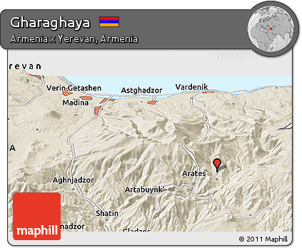 Shaded Relief Panoramic Map of Gharaghaya