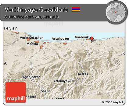 Shaded Relief Panoramic Map of Verkhnyaya Gezaldara