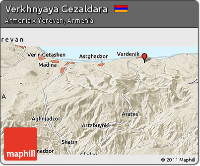 Shaded Relief Panoramic Map of Verkhnyaya Gezaldara