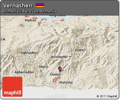 Shaded Relief Panoramic Map of Vernashen