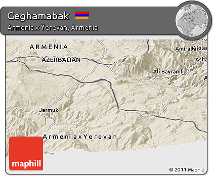 Shaded Relief Panoramic Map of Geghamabak