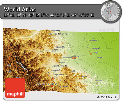 Physical 3D Map of the Area around 39° 57' 6" N, 46° 49' 30" E