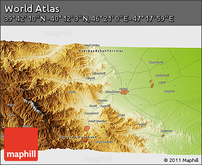 Physical 3D Map of the Area around 39° 57' 6" N, 46° 49' 30" E